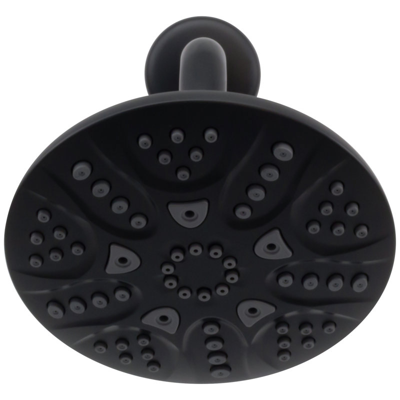 6" Round Thin 6-Function Adjustable Spray Shower Head with 8" Wall Mount Arm, Matte Black