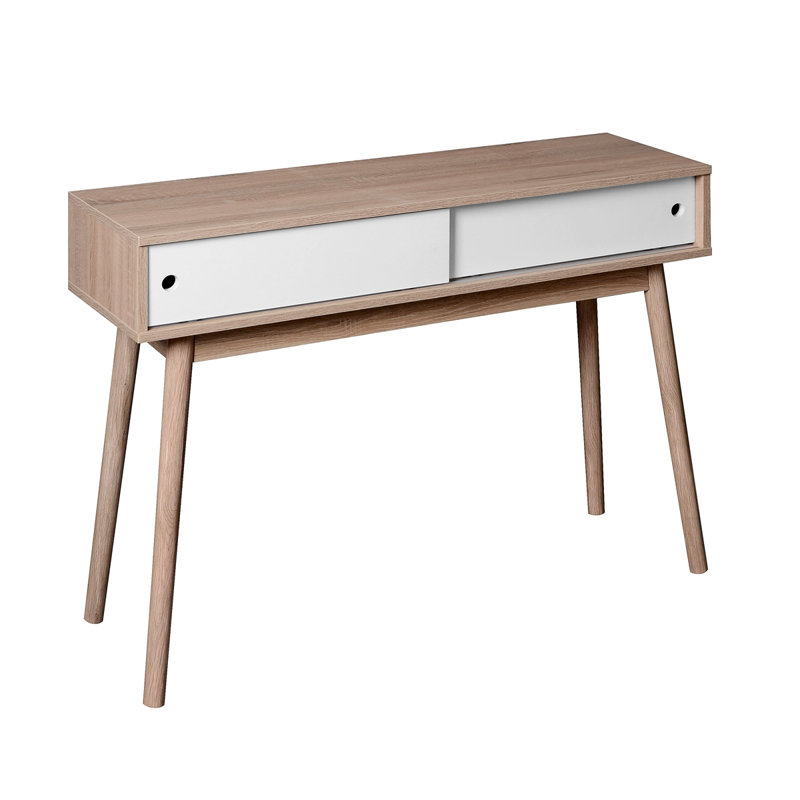 Table d'écriture avec tiroirs Mid-Century, Naturel / Blanc