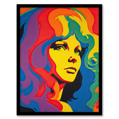 Alazea 1960's Retro Portrait Woman Psychedelic Rainbow Colours 1 Piece Single Picture Frame Wall Art