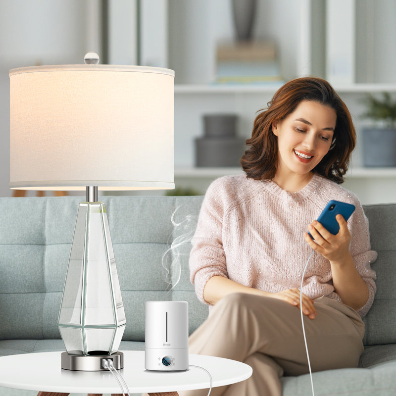 Angelie USB Table Lamp, Silver, White