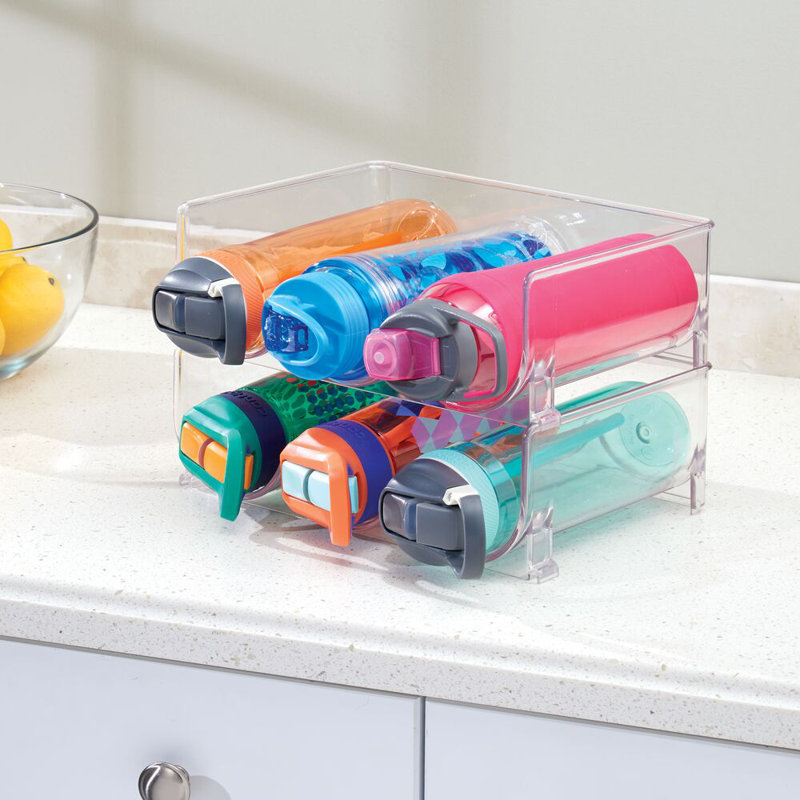 mDesign Plastic Stackable Water Bottle Storage Organizer Rack - 8 Pack, Clear