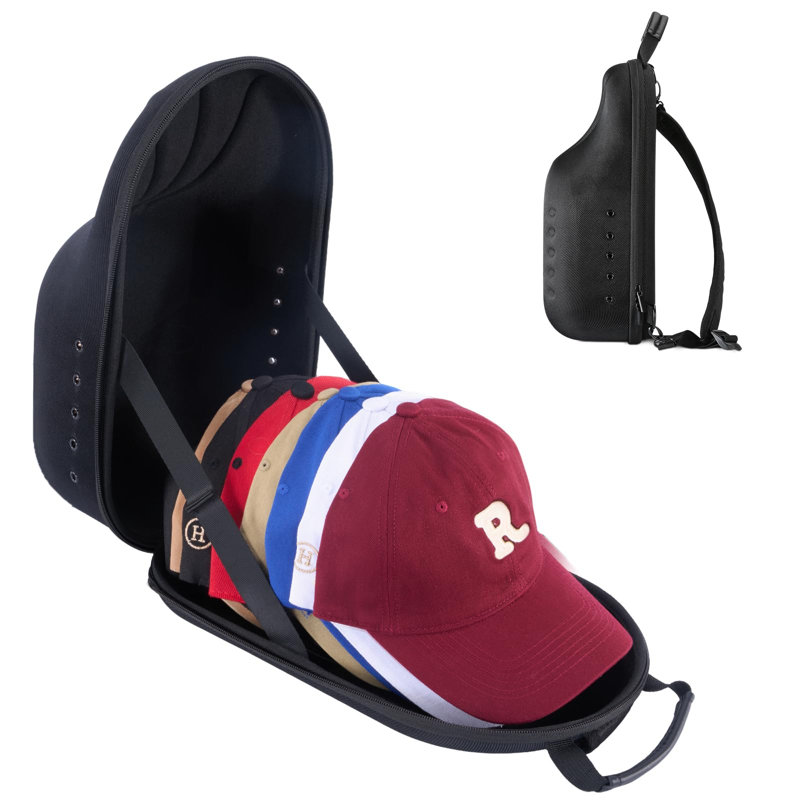 Étui rigide pour voyage avec chapeau, sac de rangement pour porte-chapeaux pour 7 à 8 casquettes de baseball, support de casquettes pour organisateur de chapeaux avec bandoulière réglable - noir