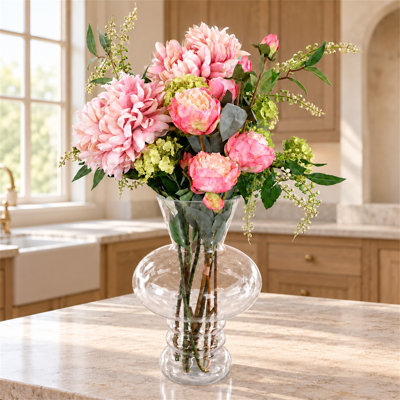 60 cm H Artificial Faux Floral in Glass Vase