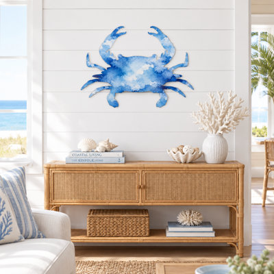 Décoration murale d'extérieur aquarelle crabe bleu côtier et piquet de jardin