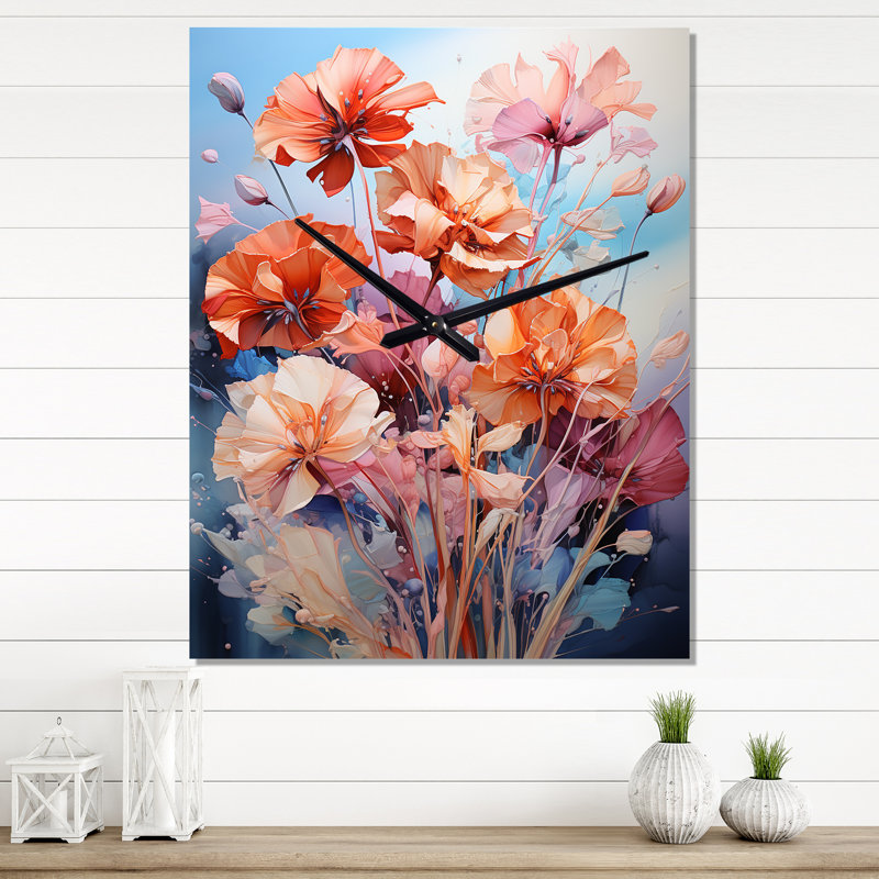 Horloge murale multicolore avec œillets Carnation, H 32 po x l 16 po x P 1 po