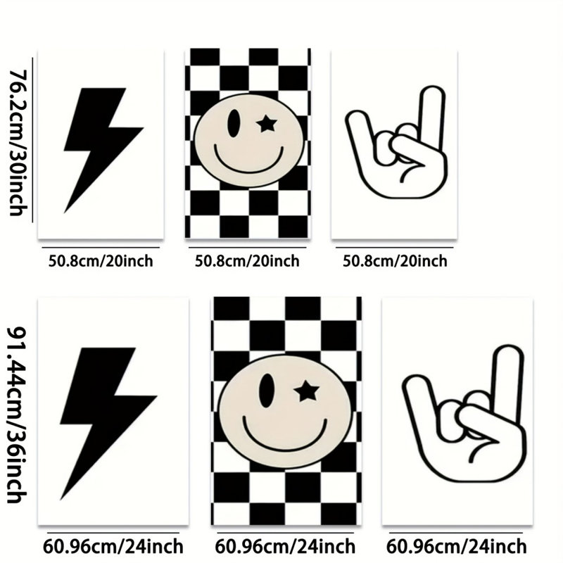 Impression sur toile 3 pièces Retro Y2K Symbole - espace de vie ludique, 24 * 16 pouces 3 pièces