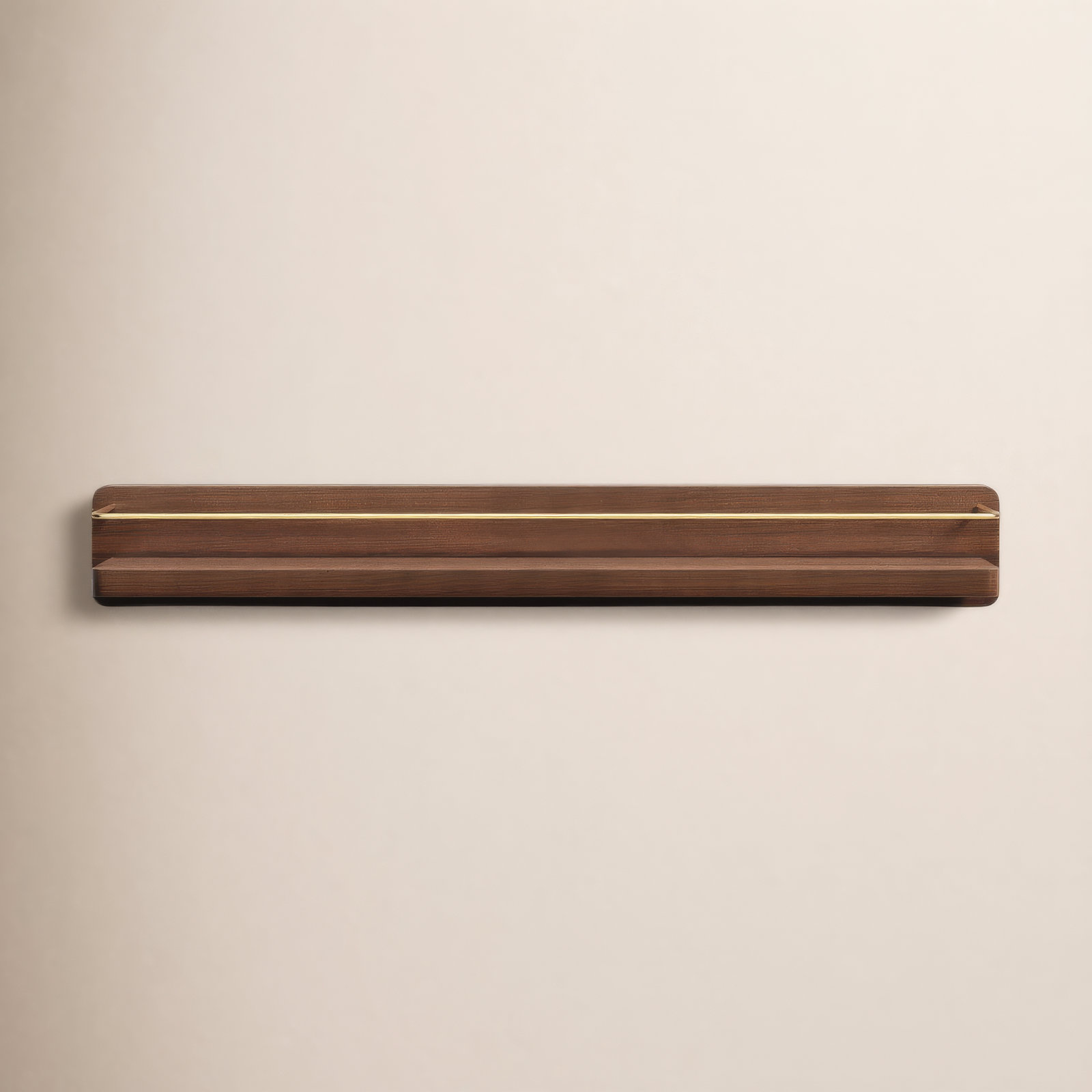 Dandre Modern Brass Wooden Shelf, 3.2" H x 24" W x 5.6" D, Walnut