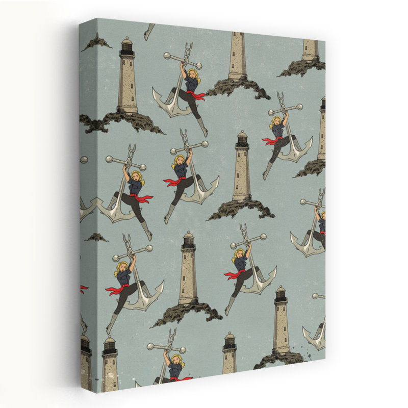 Motif de pin-up nautique rétro, impression d'art côtier rétro, H 60 po x l 40 po
