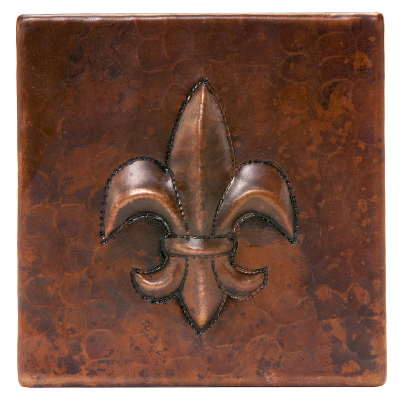 4" x 4" Hammered Copper Fleur De Lis Tile - Quantity 8