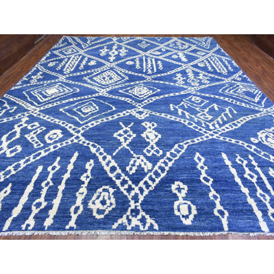 12'2" x 15'2" New Hand Knotted Blue Wool Rectangle Oriental Rug - MOA10272613