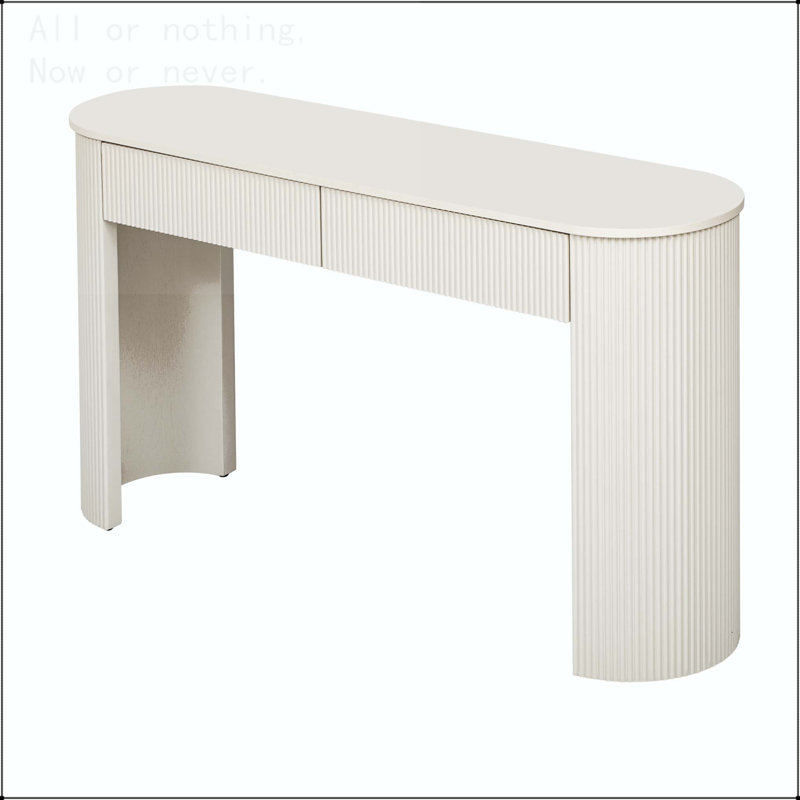 Console moderne avec design cannelé et plateau ovale, Blanc champagne