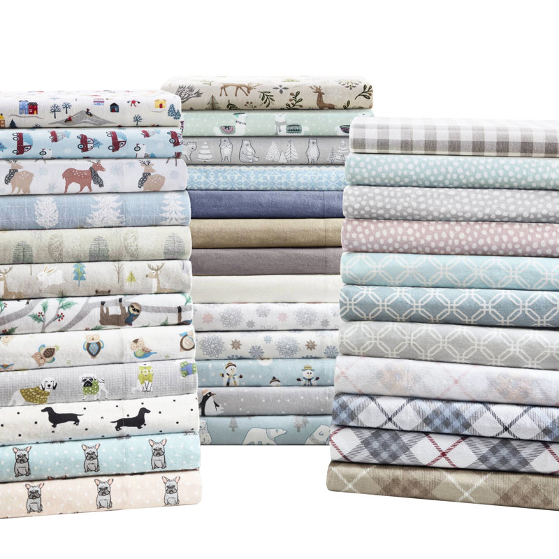 4 draps gris à motif de chevrons imprimés 100% coton et flanelle pour grand lit 2 taies d'oreiller douces et lavables à la machine