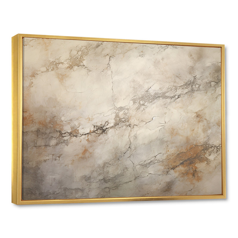 Tempêtes de minimalisme beige III sur toile, Cadre flottant doré, H 30 po x l 40 po x P 1,5 po