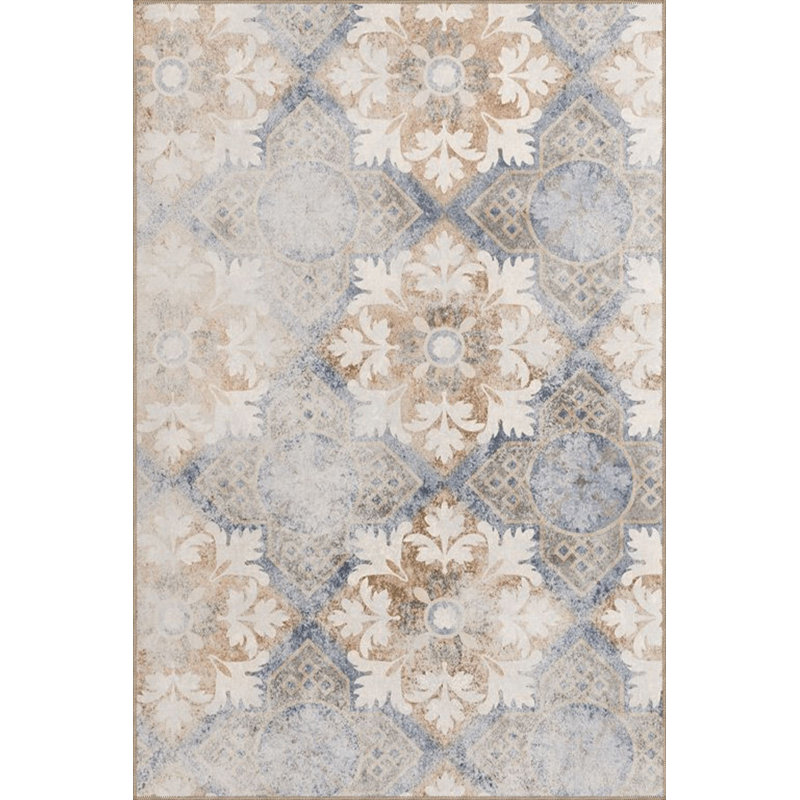 Tapis décoratif beige moderne à motif floral abstrait lavable à la machine, Tapis de couloir 2 pi 6 po x 6 pi 7 po