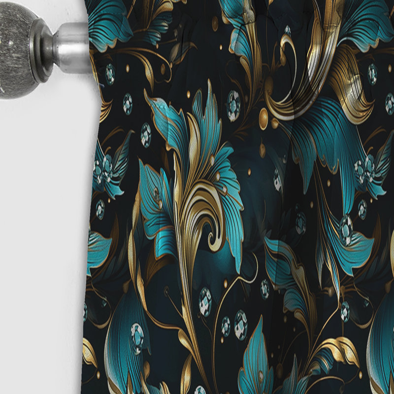Motif damassé de luxe doré et vert III - rideau Ikat - rideau occultant en damas - 1 panneaux, L 52 po x L 90 po