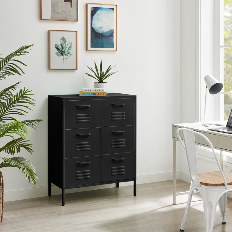 Anouck Metal Six Drawer Locker Style Sideboard - Bold Colour Modern Industrial Style, Black