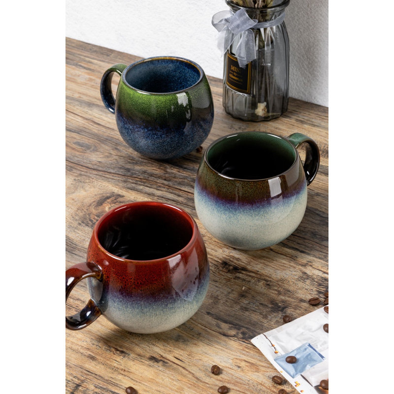 Reactive Glaze Mixed Set of Green and Red Large Sphere Coffee Mug Set Cynthis Mug