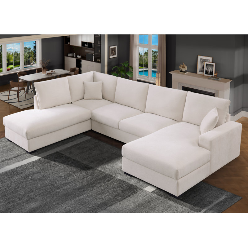 Canapé modulaire de luxe en chenille de 127 po de large à profondeur de 127 po avec canapé double en U pour le salon, Beige