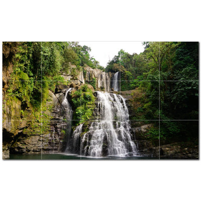 Waterfalls Photo 8'' x 8'' Satin Ceramic Decorative Mural
