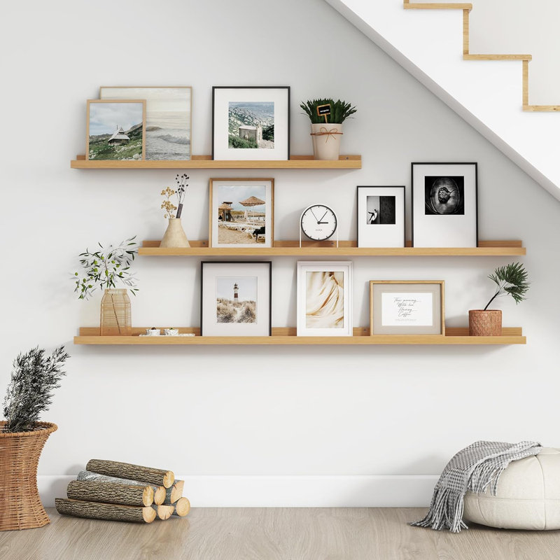 Floating Picture Ledge Shelves Set Of 4, Wall Mounted Display Shelf With Protective Lip For Photos, Books, Toys, And Decor, Durable Wood Construction, Easy Installation, Versatile For Any Room