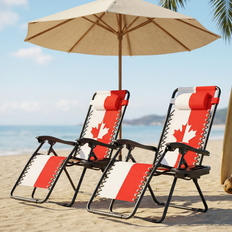 Chaise longue d'extérieur inclinable pliante Zero Gravity avec appui-tête réglable et plateau porte-gobelet, 1