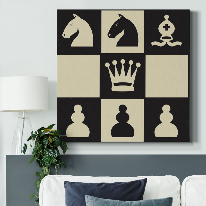 Impression d'échecs de qualité supérieure - prêt à être suspendu, Papier avec cadre gris, H 26,5 po x l 26,5 po x P 1,5 po
