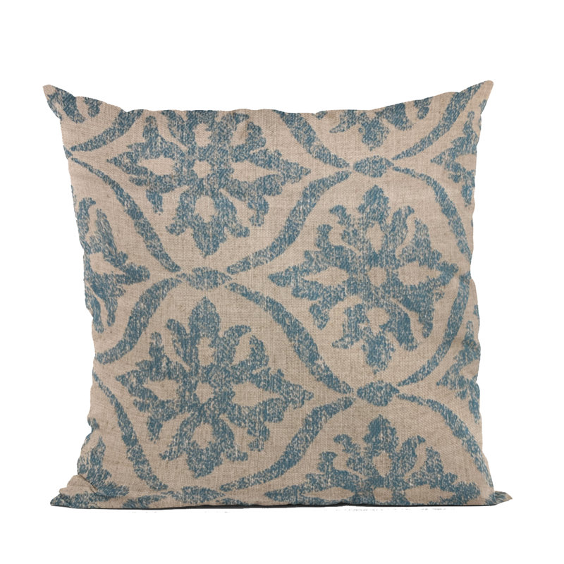 Flowers Linen Indoor/Outdoor Pillow Cover & Insert, 20" x 20", Beige, Blue