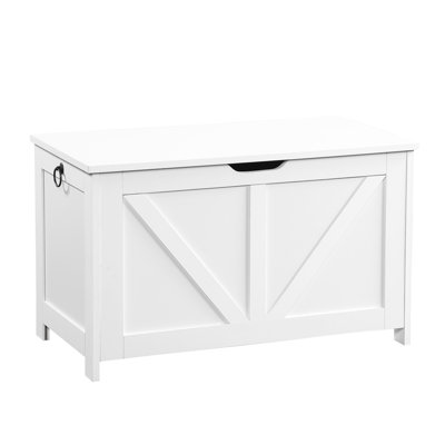 White Entryway Bench, Easy Assembly, Large Interior, U - Shaped Pull, Supports 300 Lb Storage Spacious Storage, Retro Appeal, 2 Hinges, Quick Multi Use Option