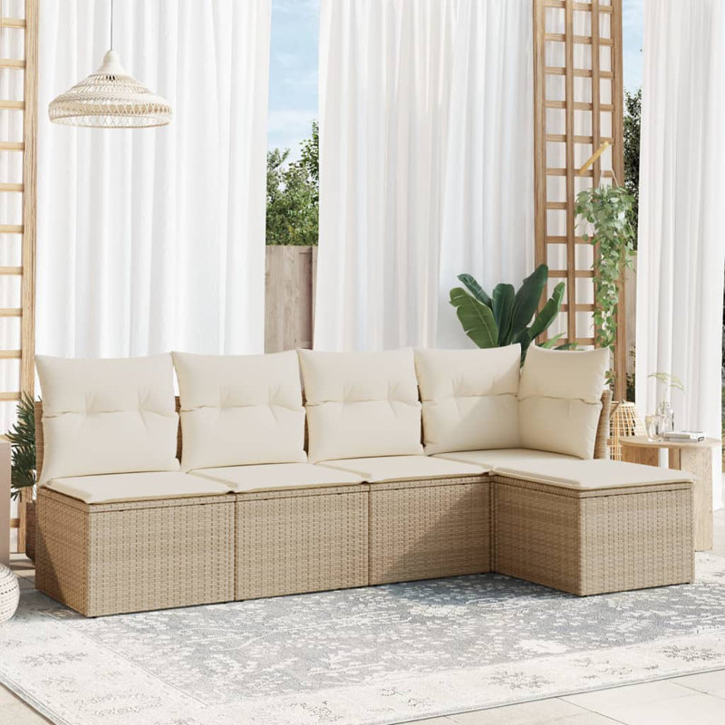 Ensemble de canapé de jardin Vidaxl PE rotin beige, acier thermolaqué moyen