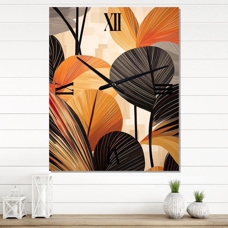 Horloge murale surdimensionnée Funky Foliage In Terracotta I - Abstract Botanicals, H 32 po x l 24 po x P 1 po