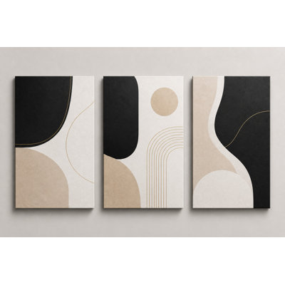 Grand ensemble de 3 impressions abstraites sur toile géométriques abstraites et minimalistes murales de style bohème 16 x 24 pouces - prêt à accrocher