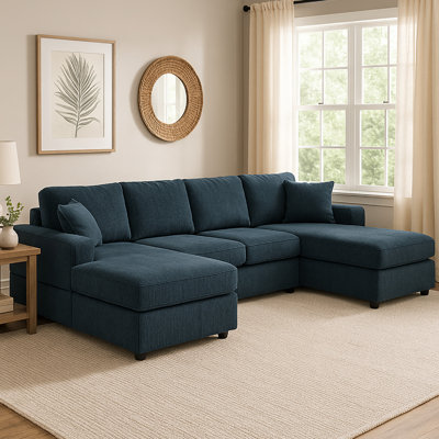 Chaise longue double en velours côtelé pour 4 personnes pour 4 personnes, structure en bois d'ingénierie, coussins rembourrés de mousse, accoudoirs carrés, housses de coussins amovibles et arrangement de maison contemporain 3 pièces avec sièges, revêtement, moderne