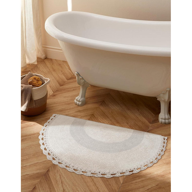 Half Circle Boho Cotton Rug - Handwoven Crochet Border | 22x42" | Machine Washable | Linen, Linen