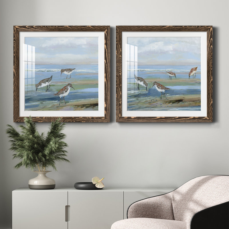 Seabird Beach I - ensemble de 2 peintures, Papier avec cadre noyer, H 31,5 po x l 63 po x P 1,5 po