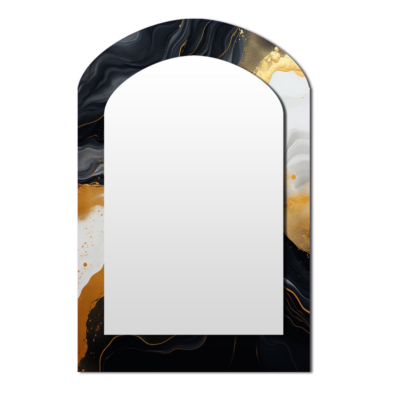 Gold and black Marble Essence I - Marble Unique Shape Large Wall Mirror, Modern Freeform Unique Mirror, Printed Metal Art