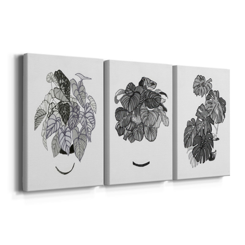 B&W Plante d'intérieur I - Toile tendue sur mesure avec châssis - 3 pièces, H 27 po x l 54 po