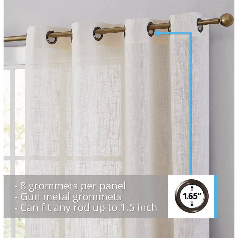 Aleksander Faux Linen Semi Sheer Grommet Curtain Pair, 54" W x 96" L, Oatmeal