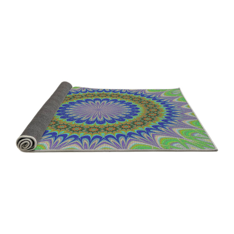 Vert abstrait/mauve/Tapis décoratif bleu, Rond 6 pi