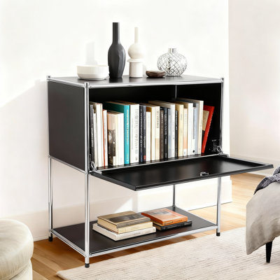 Coffre d'appoint avec rangement de 30 pouces de hauteur, table de bout en acier avec porte ouverte et armoire Capacité de poids de 132 lb pour la décoration de salon