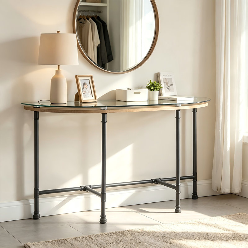 Table console demi-arc avec plateau en verre trempé