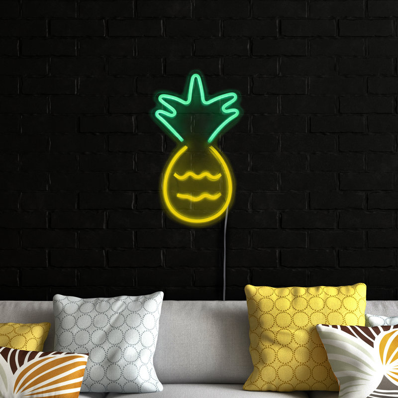 16" Yellow and Green Pineapple LED Neon Outdoor Wall Sign