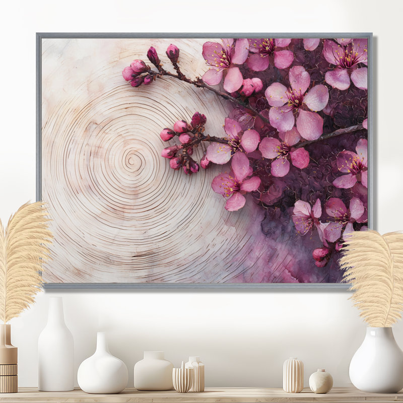 Art encadré de cerisier mauve Muscanell, Argent argent, H 12 po x l 20 po, Cadre flottant