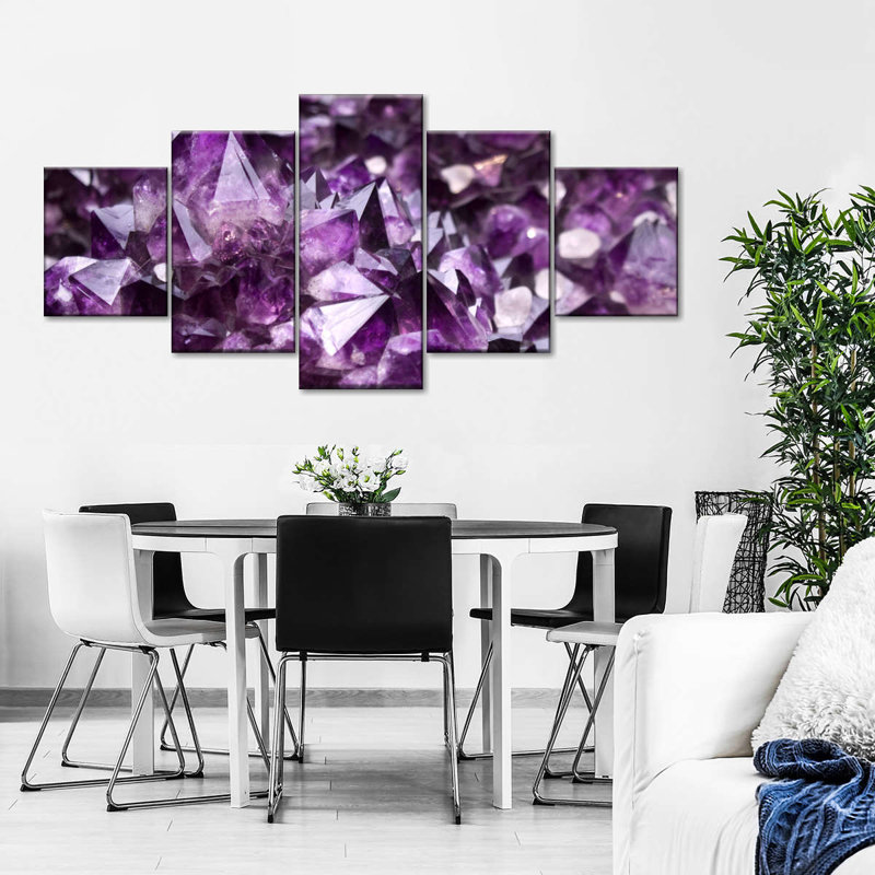 Reproduction d'art sur toile mauve avec améthyste mauve, H 24 po x l 55 po