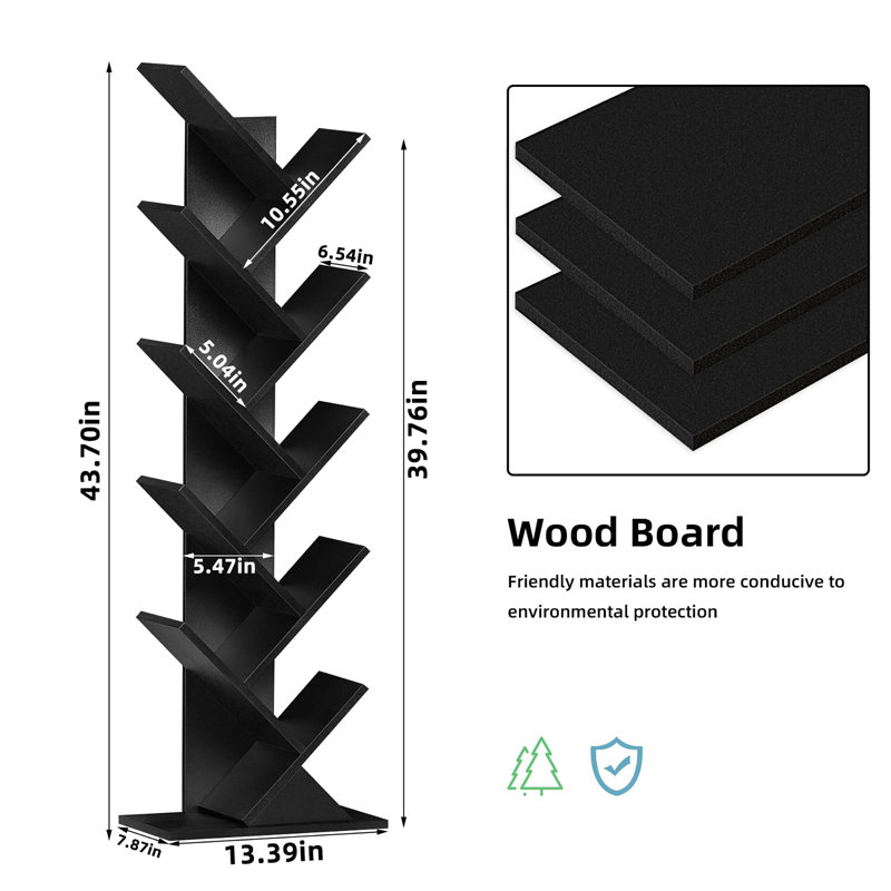 10 Tier Tree Book Shelf, Black