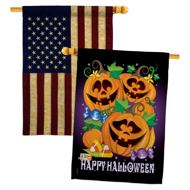 Drapeau de maison 40 po x 28 po Happy Pumpkins