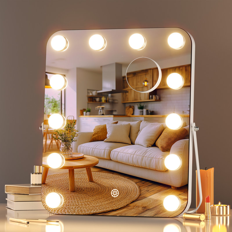Rectangle Vanity Mirror with Lights, LED Makeup Mirror, 3 Modes Light, Smart Touch Control Dimmable, 360°Rotation with Bluetooth