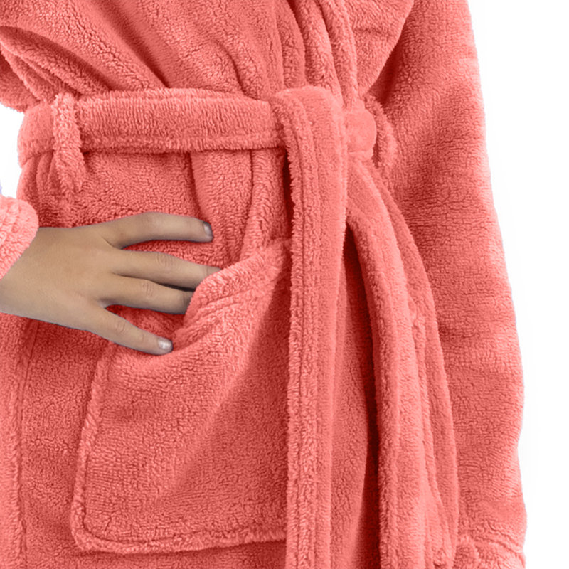 Basel Microfiber Fleece Fleece Gender Neutral Bathrobe, Coral, XL