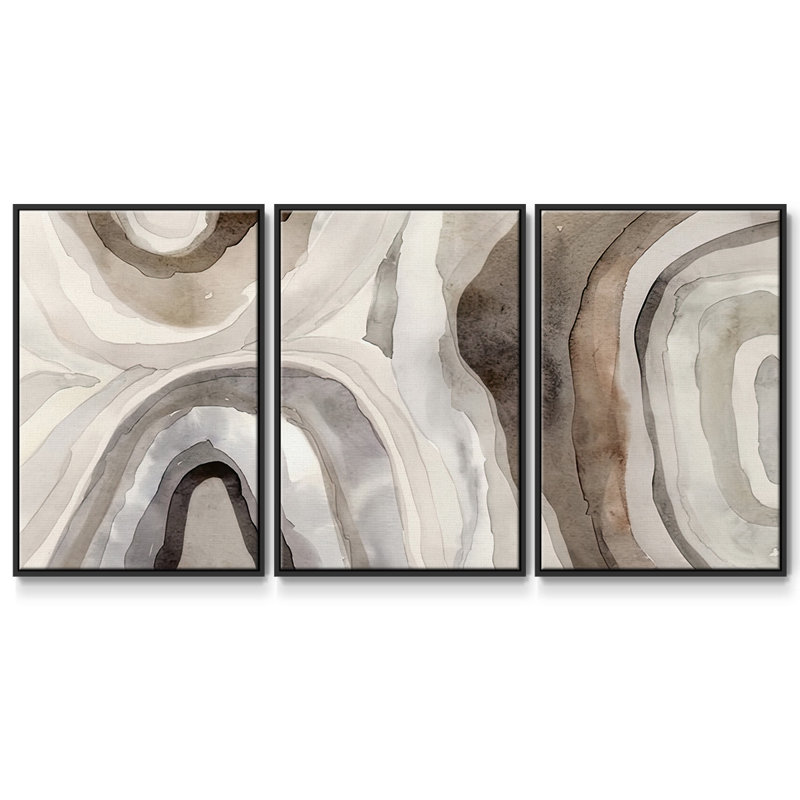 Stone Slices I - Toile encadrée multi-pièces, Cadre noir, H 24 po x l 48 po
