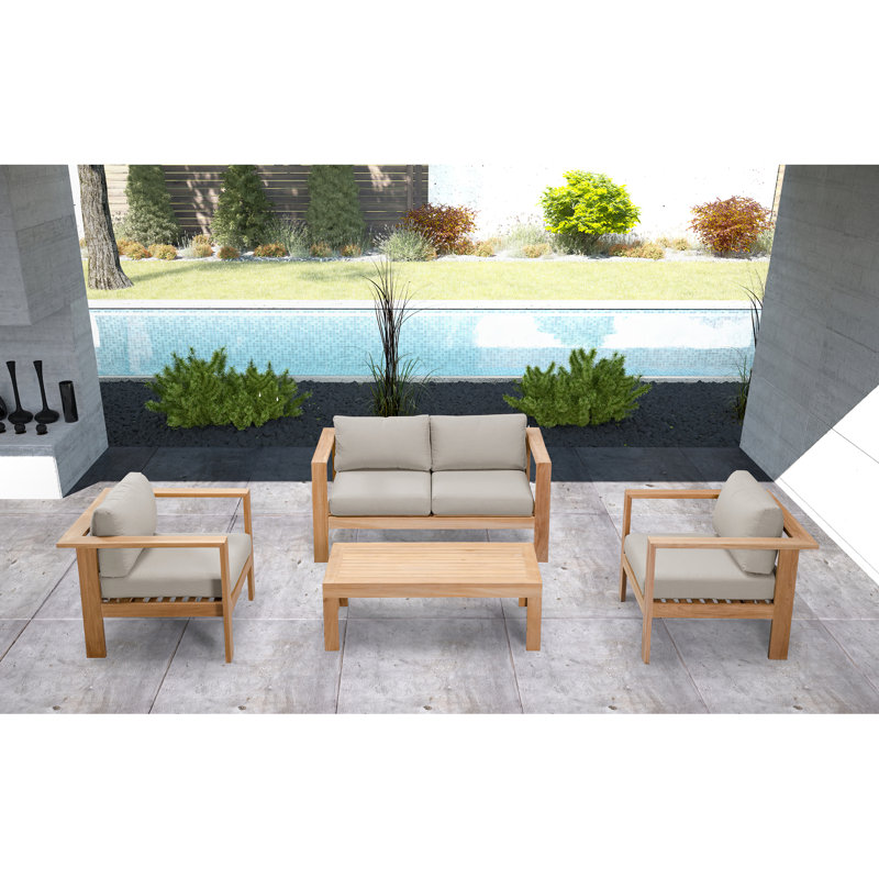Ensemble de conversation 4 pièces en teck avec coussins Sunbrella Sonoma, Argent coulé Sunbrella®
