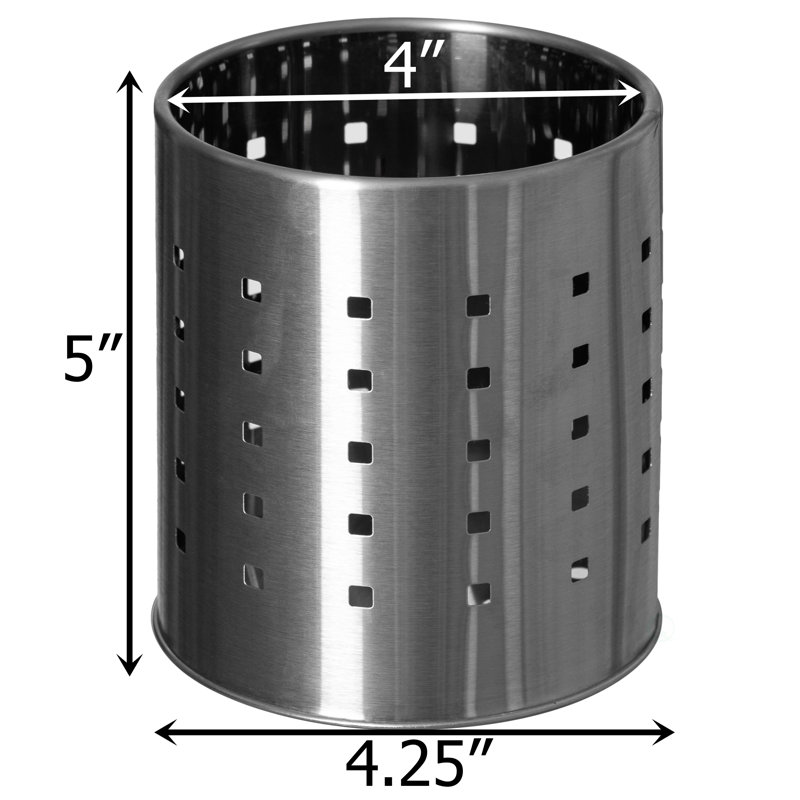 Organisateur de comptoir rond en métal pour ustensiles avec trous de bonde pour cuillères, spatules, couverts et argenterie Solution de rangement élégante pour comptoir de cuisine, argent